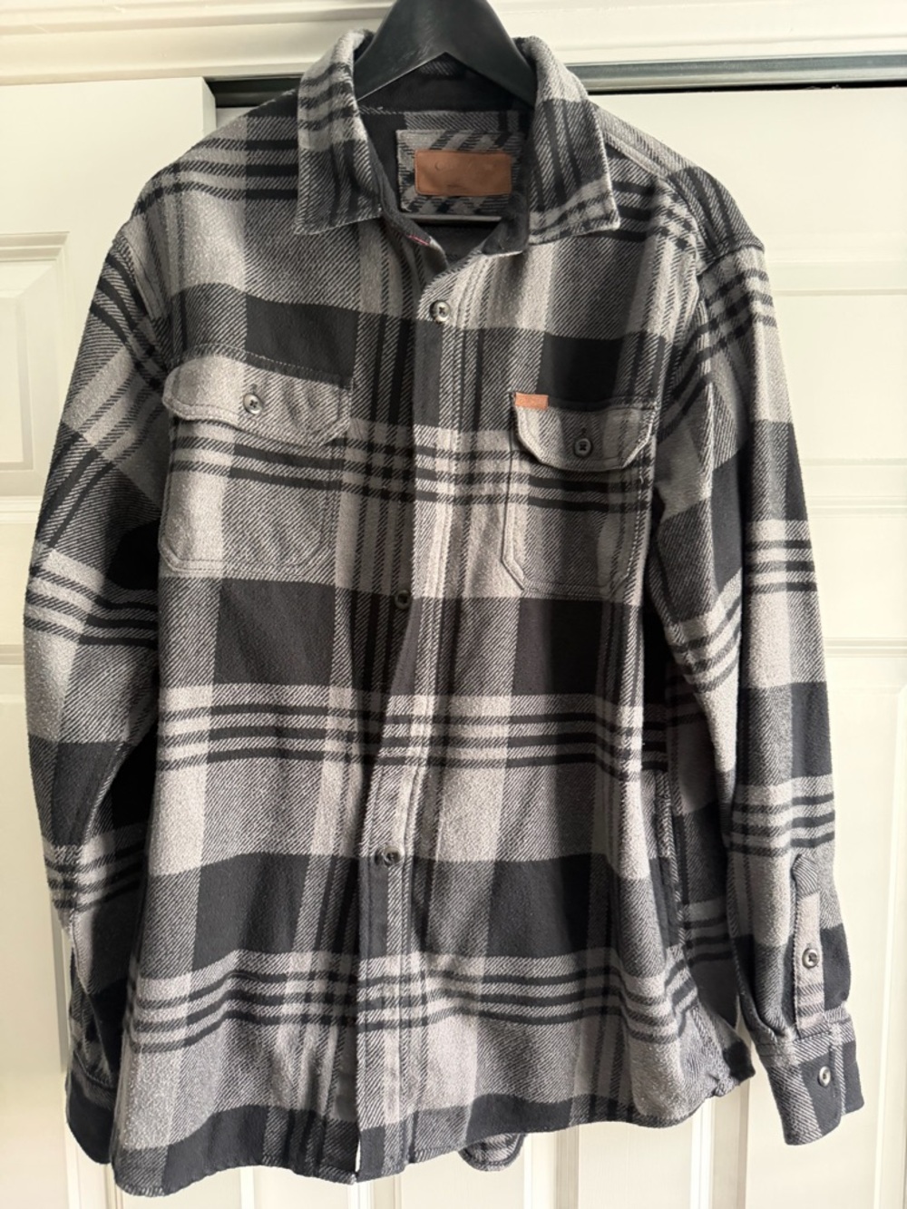 Gray and Black Plaid Button-Up Overshirt
